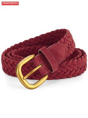 Women's Braided Suede Belt Adjustable Woven Waist Belt Gold Buckle